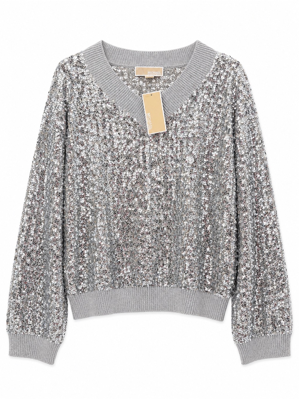 Michael Kors Silver Sequin V-Neck Sweater